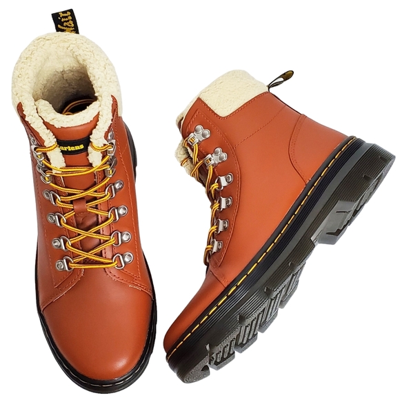 NWB Dr Martens combs leather faux fur lined combat boots rust tan waterproof - Picture 7 of 16